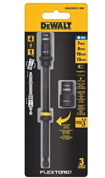 DEWALT DWADENDEXT-2MM Набор головок (7, 8, 10, 13мм) на удлинителе 4 в 1