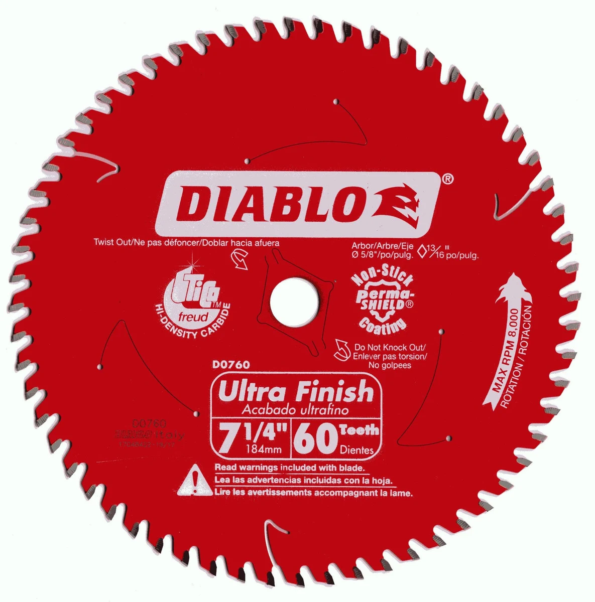 DIABLO D0760X Диск по дереву Ø185мм (ЦО 15,9мм (5/8), 60 зубов) для циркулярной пилы