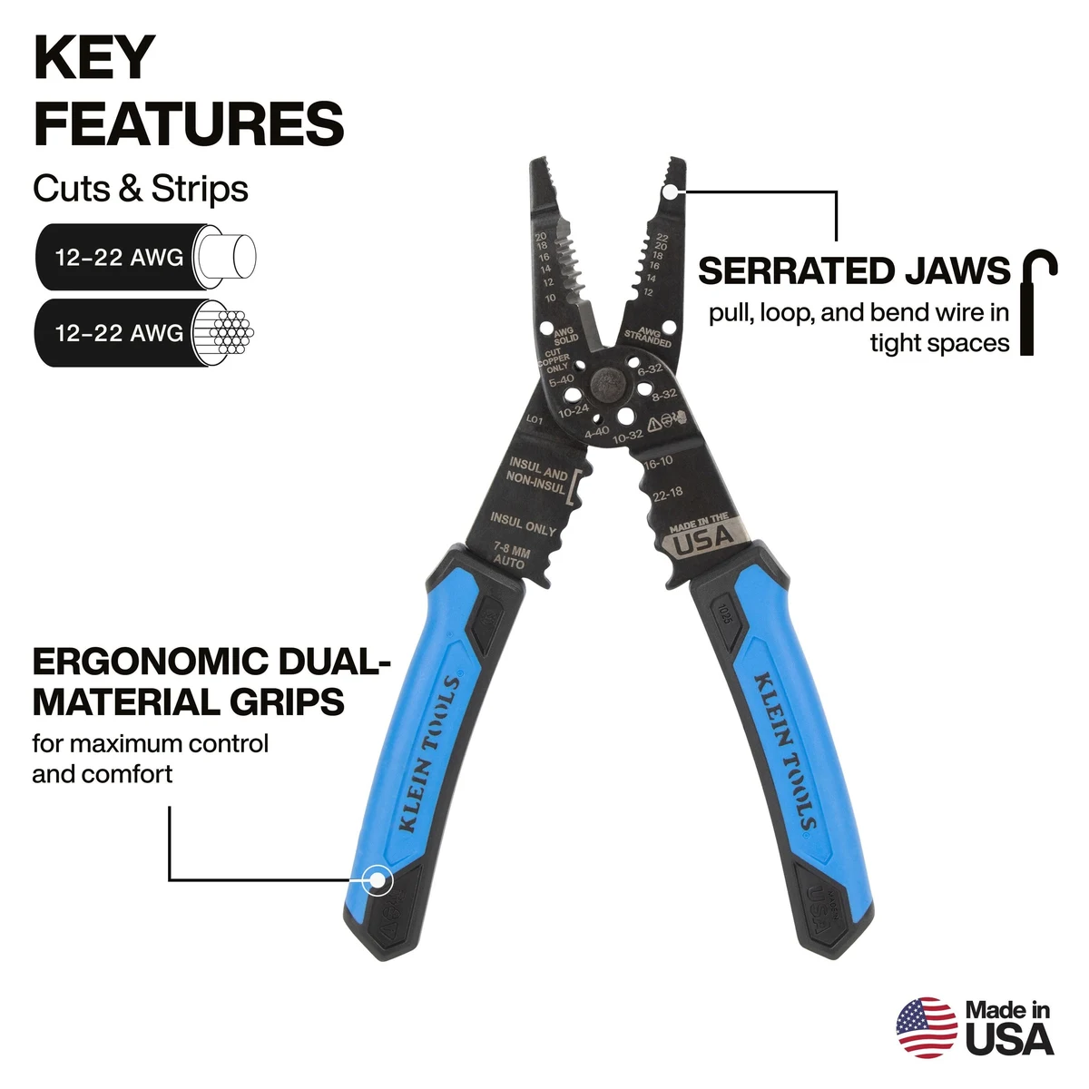 KLEIN TOOLS 1025 Многофункциональный стриппер с длинными губками