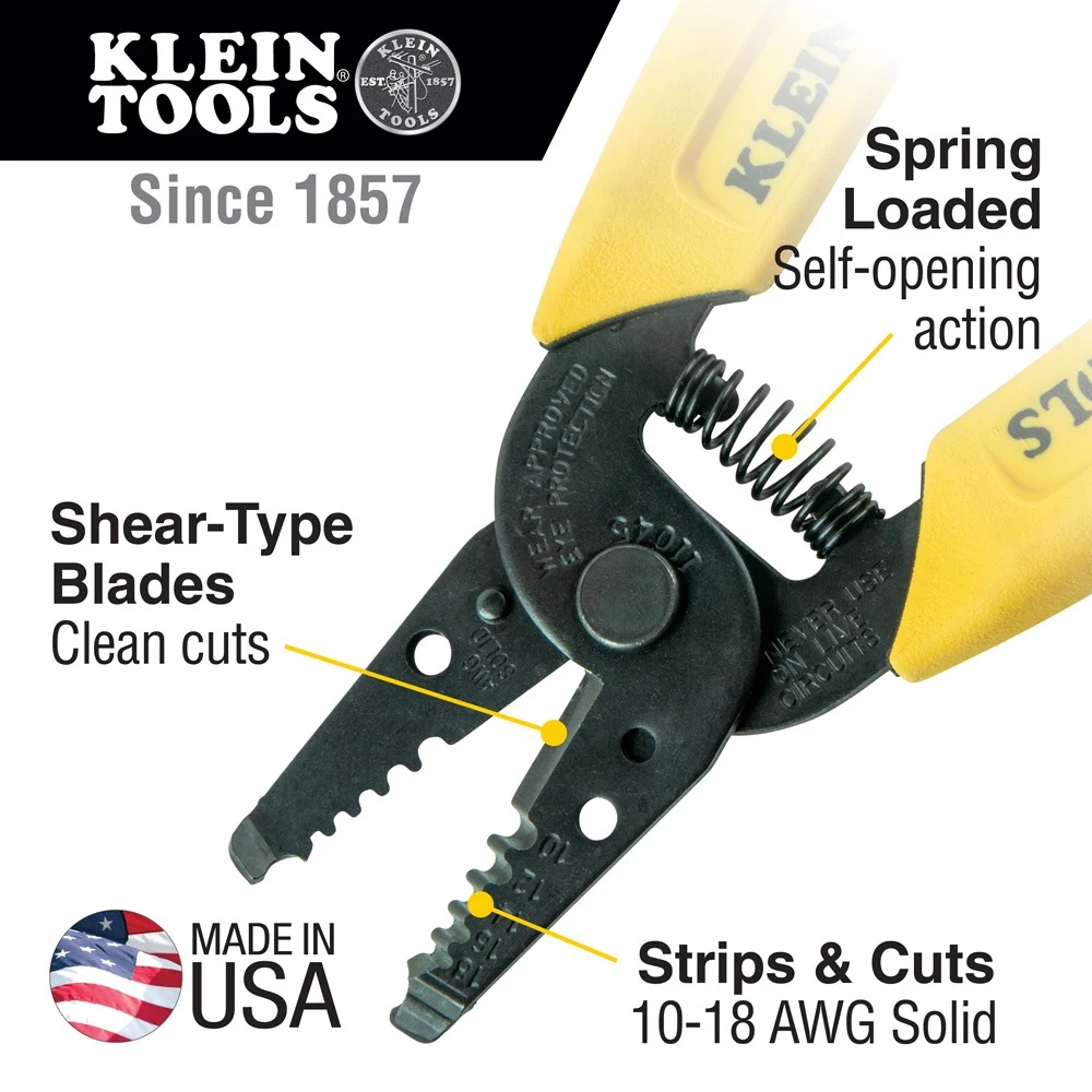 KLEIN TOOLS 11045 стриппер с кусачками для одножильного провода 10–18 AWG
