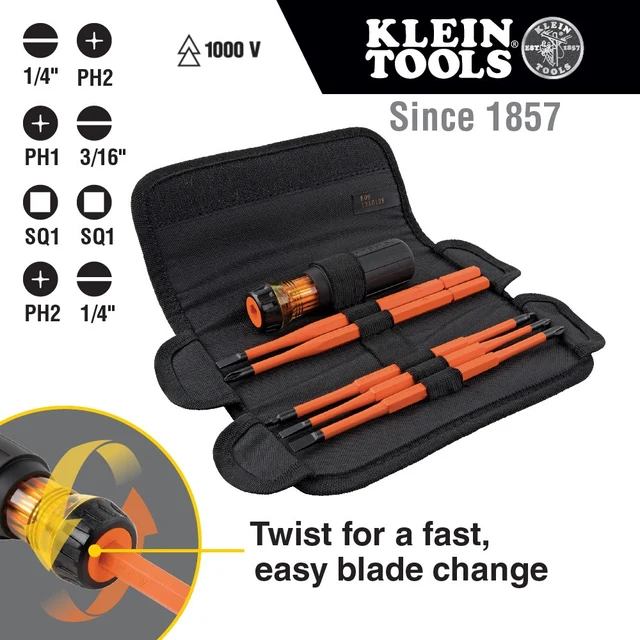 KLEIN TOOLS 32288 Отвертка диэлектрическая 8-в-1 со сменными жалами