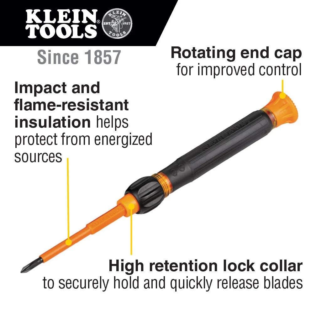 KLEIN TOOLS 32584INSR набор изолированных прецизионных отверток 8-в-1, 1000 В, с чехлом
