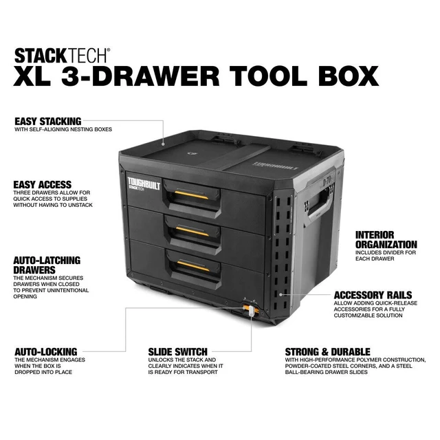 TOUGHBUILT TB-B1-D-70-3 Ящик для инструмента с 3 выдвижными ящиками STACKTECH XL
