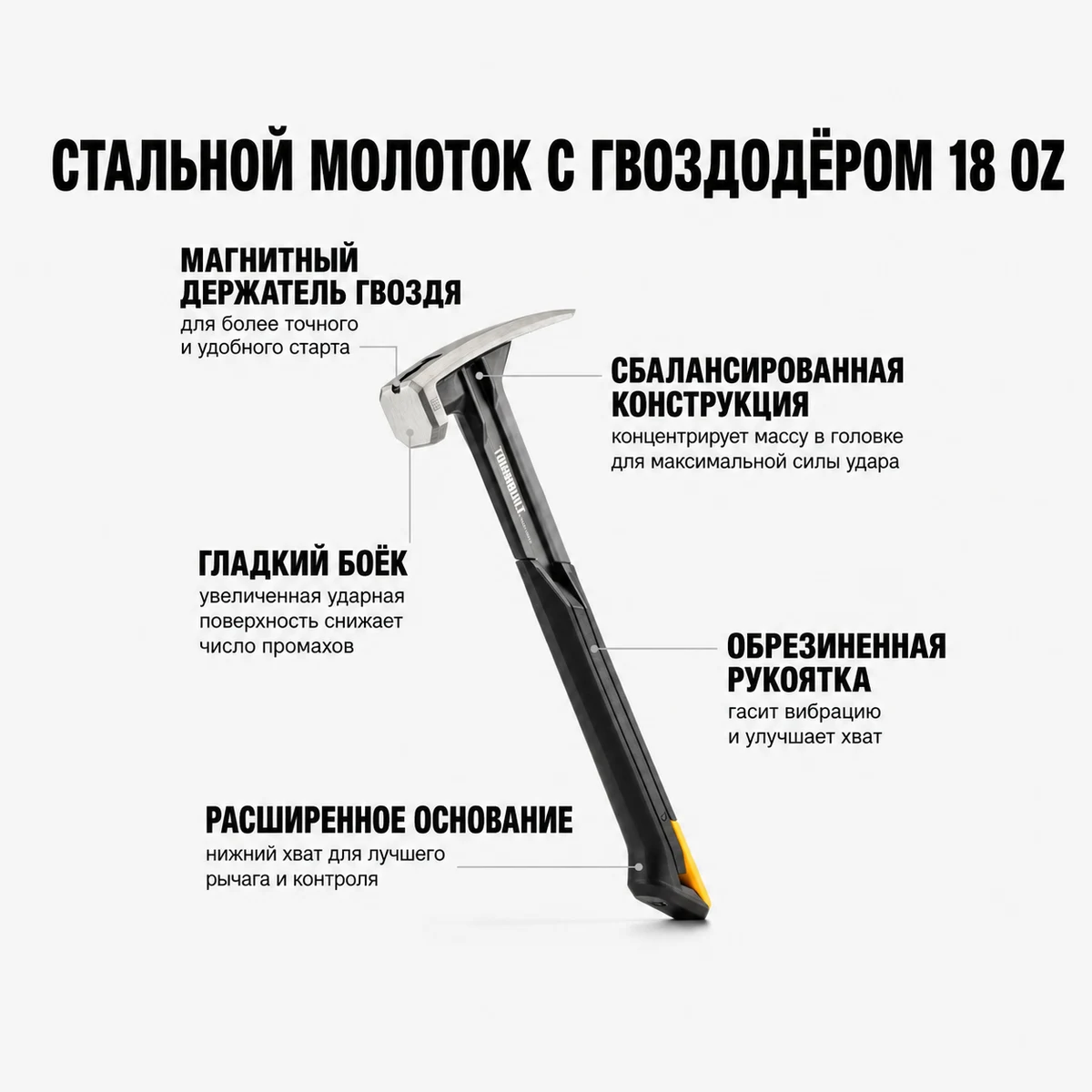 Toughbuilt TB-H1-1R-S18 Молоток цельнометаллический с гвоздодером (18oz)