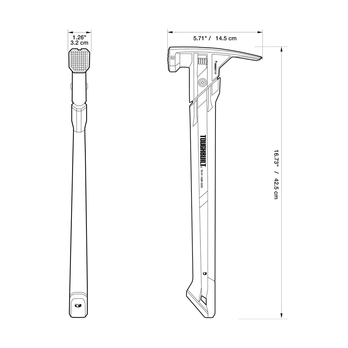 Toughbuilt TB-H1-1SBR-S20X Молоток цельнометаллический 20 oz с амортизацией (рифленый боёк)